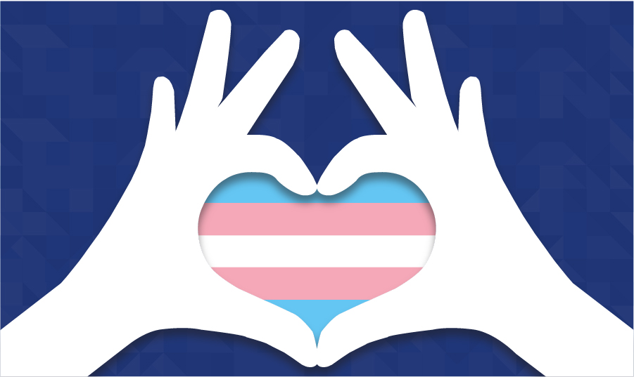 Hand making trans flag in the shape of a heart